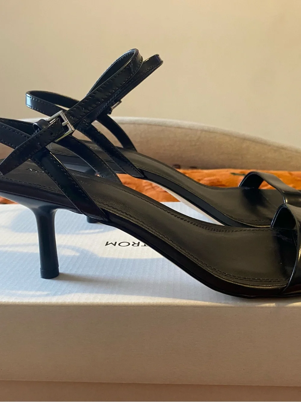 Nordstrom Black Square-Toe Strap Slingback Heels